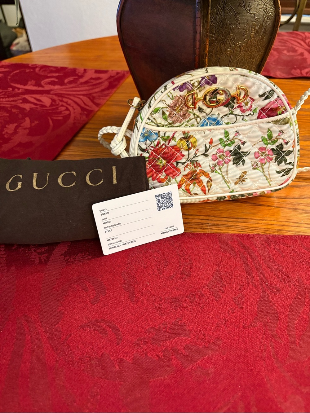 Gucci White Floral Quilted Mini Crossbody with Gold Hardware